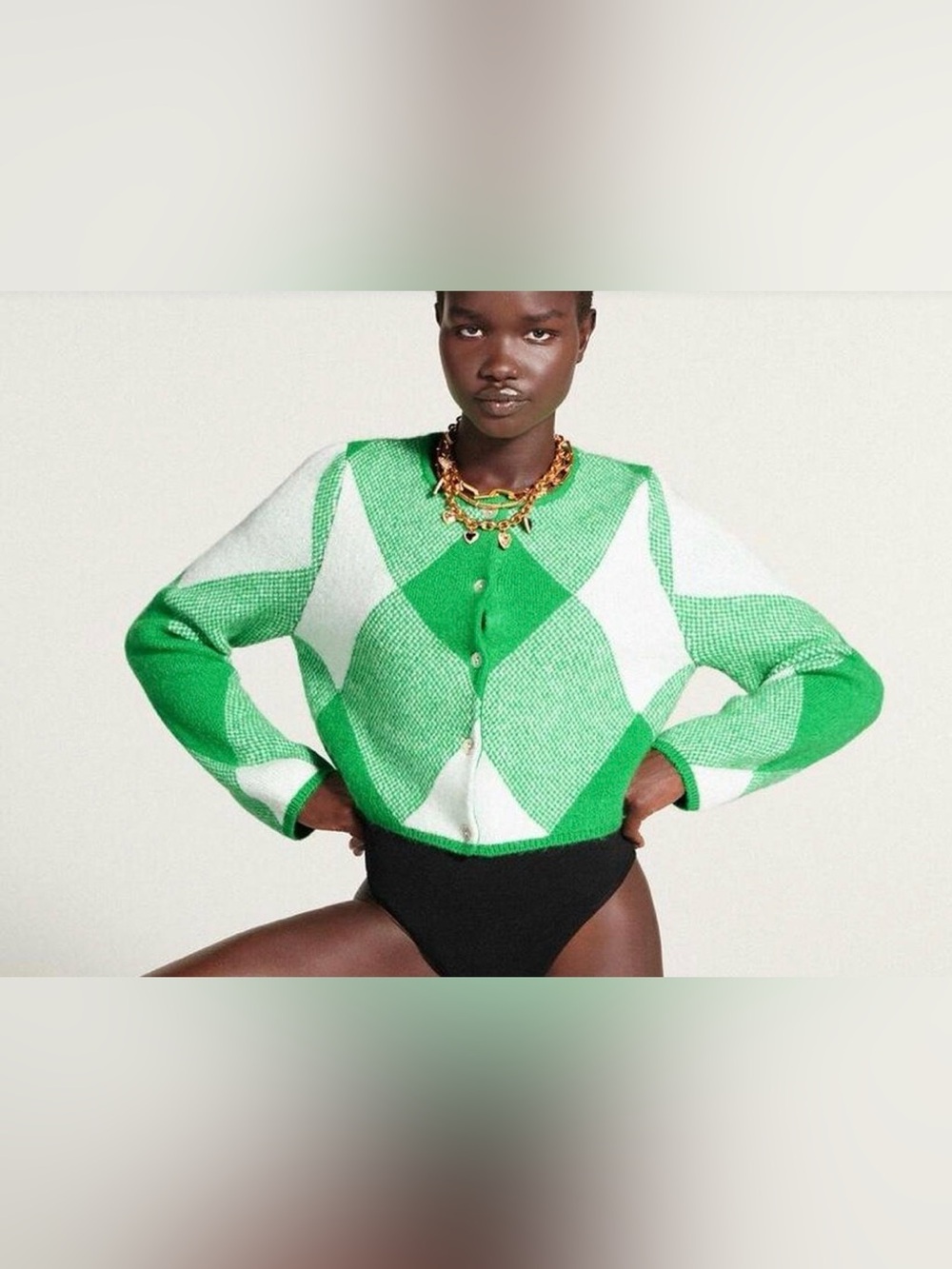 Zara Green and White Cardigan